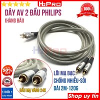 Dây av 2 đầu Philips Hà Lan H2Pro cao cấp lõi đồng bọc bạc, đầu bông sen mạ vàng 24k chống nhiễu-sôi-âm thanh chuẩn dài 2m, dây av 2 ra 2 hàng bãi xịn