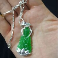 Dây bạc kiểu kết hợp mặt phật quan đá xanh bọc bạc-DM180