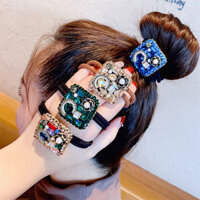 Dây buộc tóc cao co giãn màu xanh Klein mới, dòng kem retro, dây buộc tóc hình gấu, phụ kiện tóc cho phụ nữ, băng đô có thể dùng cho nối tóc