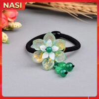 Dây buộc tóc cổ trang cao cấp M68 NASI thun cột tóc nữ đẹp quý phái đồ cột tóc chế tác sắc xảo sang trọng phụ kiện tóc co giãn tốt - Xanh chấm vàng