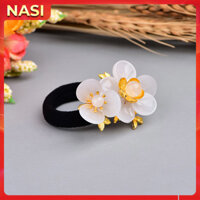 Dây buộc tóc cổ trang cao cấp M68 NASI thun cột tóc nữ đẹp quý phái đồ cột tóc chế tác sắc xảo sang trọng phụ kiện tóc co giãn tốt - Trắng nhụy vàng