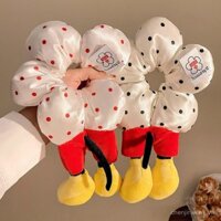 Dây buộc tóc hình chuột Mickey hoa chấm bi cho phụ nữ, phụ kiện tóc công chúa dễ thương, dây thun co giãn