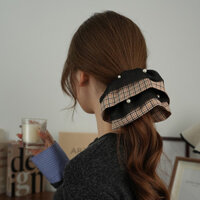 Dây buộc tóc mới thời trang vải patchwork lưới ngọc trai lớn Scrunchie cao cấp dây buộc tóc đuôi ngựa hoa tóc lớn thời trang