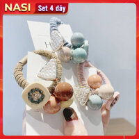 Dây buộc tóc nữ cao cấp Set 4 dây NASI dễ thương phong cách hàn quốc thun cột tóc nữ co giãn tốt phụ kiện tóc