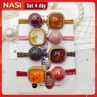 Dây buộc tóc nữ hoa văn chìm 3D Set 4 dây NASI dễ thương phong cách hàn quốc thun cột tóc nữ co giãn tốt phụ kiện tóc