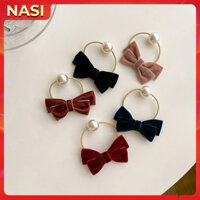 Dây buộc tóc nữ vải nhung NASI đính cườm ngọc chất liệu cao cấp dễ thương phong cách hàn quốc thun cột tóc nữ co giãn tốt phụ kiện tóc - Đỏ tía