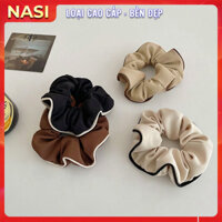 Dây buộc tóc scrunchies NASI gấp sọc loại cao cấp chất liệu vải bền đẹp phong cách hàn quốc thun cột tóc nữ co giãn tốt phụ kiện tóc - Đen