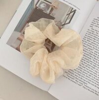 Dây buộc tóc Scrunchies vải mềm kẻ chìm dễ thương  - Sữa