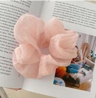 Dây buộc tóc Scrunchies vải mềm kẻ chìm dễ thương  - Hồng