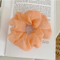 Dây buộc tóc Scrunchies vải mềm kẻ chìm dễ thương  - Cam nhạt