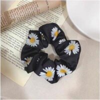 Dây Buộc Tóc Vải Lụa Hoa Cúc Scrunchies  - Đen