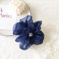 Dây buộc tóc voan tinh tế vòng lớn Scrunchies dễ thương HD42 - Xanh coban đậm