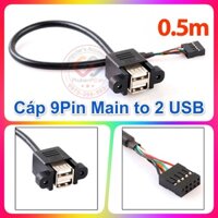 Dây cáp chuyển đổi 9Pin Mainboard ra 2 Port USB 2.0 dài 50cm. Dùng cho máy tính PC, máy đồng bộ, máy tính công nghiệp