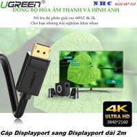 Dây cáp DisplayPort 2 đầu đực tốc độ 21.6Gbps dài 2M UGREEN DP102 10211 - Hàng Chính Hãng