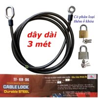 Dây cáp khóa xe máy dài 3 mét lõi thép bọc nhựa Mars One có phân loại kèm ổ khóa