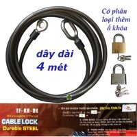 Dây cáp khóa xe máy dài 4 mét lõi thép bọc nhựa Mars One có phân loại kèm ổ khóa
