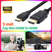 Dây cáp Mini HDMI sang HDMI FullHD dài 5M cho máy ảnh máy quay phim Laptop điện thoại Tivi Box màn LCD máy chiếu Capture