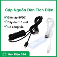 Dây Cáp Nguồn Đèn Tích Điện Có Công Tắc  USB 5VDC Chân Micro 1.5 Mét