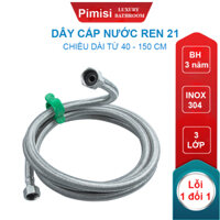 Dây cấp nước nóng lạnh inox 304 Pimisi chịu nhiệt độ cao làm ống dẫn nước cho vòi rửa mặt lavabo - bình nóng lạnh - bồn cầu - bồn tắm - vòi rửa bát với kích thước chiều dài 40-60-80-100-120-150 cm với 2 đầu ren 21  Chính hãng - Dài 100 cm 1m