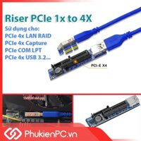 Dây cáp Riser PCIe 1X sang 4X Card LAN RAID, Capture Card VGA. chuyển đổi PCI-e 1x Main to PCI-e 4x máy tính PC, đồng bộ