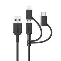 Dây Cáp Sạc 3 Trong 1 MicroUSB / USB Type-C / Lightning Chuẩn MFI Anker Powerline II 0.9m – A8436 – Hàng Chính Hãng