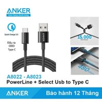 Dây cáp sạc ANKER USB to USB-C sạc nhanh QC3.0 15W 18W cho ĐT Samsung Androi bọc dù -  A8022 A8023 HD Store