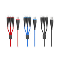 Dây cáp sạc chính hãng Devia Fish 3 in 1 Lightning Micro TypeC bọc dù 120 cm - Xanh