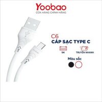 Dây cáp sạc cho điện thoại smartphone Android đầu Type-C Yoobao C6 dài 1m - Hàng nhập khẩu - Màu trắng - Yo7704