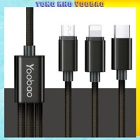 Dây cáp sạc đa năng 3 đầu YB-453 sạc nhanh có đầu nối hợp kim nhôm,tự động ngắt điện khi sạc đầy chính hãng Yoobao