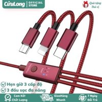 Dây cáp sạc hẹn giờ tự ngắt chống chai pin 3 đầu sạc iphone samsung oppo xiaomi Lightning Type C Micro USB sạc qua đêm ngắt khi đầy pin