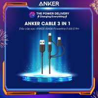 Dây cáp sạc nhanh Anker Powerline II A8436 dài 0.9m, 3 đầu chuyển tiện dụng IP/Type-C/MicroUSB – Bảo hành 12 tháng
