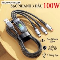 Dây cáp sạc siêu nhanh 3 đầu 100W SOPMEDIA, F1 STORE Micro USB Type C 3 trong 1 dây cáp dữ liệu