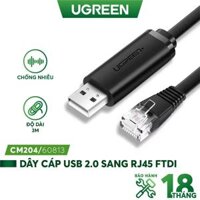 Dây cáp USB 2.0 sang RJ45 FTDI UGREEN CM204 50773 60813 chuẩn 8 pin hàng chính hãng - 60813 3m đen dẹt