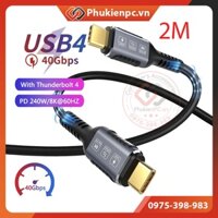 Dây cáp USB4 dài 2m hỗ trợ 8K 60hz 5K 4K 3K 2K 40Gbps kết nối Laptop macbook ra màn hình HDD Box eGPU Sound card, Sạc PD