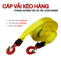 Dây cáp vải kéo cứu hộ xe ô tô, dây cáp vải kéo hàng, Pallet, xe tải, container bản 75mm 2 đầu móc
