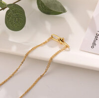 Dây Chuyền 2 Khoen Hình Móng Ngựa Titan Ko Đen TT 4382 - Vàng