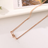 Dây Chuyền 2 Khoen Hình Móng Ngựa Titan Ko Đen TT 4382 - Vàng hồng