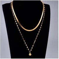 Dây Chuyền 2 Tầng Trái Châu Titan Ko Đen TT 3133 - Vàng