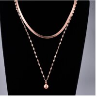 Dây Chuyền 2 Tầng Trái Châu Titan Ko Đen TT 3133 - Vàng hồng