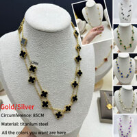 Dây chuyền Áo len cỏ bốn lá dài 20 hoa bằng thép Titan hai mặt 2025 Dây chuyền cỏ ba lá trắng không phai màu 90cm đơn giản và thời trang