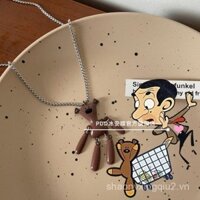 Dây chuyền áo len Mr. Bean cho phụ nữ, thiết kế hip-hop, dây chuyền dài bằng thép titan cho nam