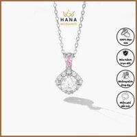 Dây chuyền bạc 925 full kim cương Moissanite 6.5mm khoen đính đá hồng phủ bạch kim không bị đen 1010