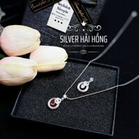 Dây Chuyền Bạc 925 Mặt Ruby Hồng trắng Xi Kim 3 Lớp - Sang Trọng & Tinh Tế Tặng kèm hộp xinh