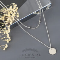Dây chuyền bạc LE CRISTAL, vòng cổ nữ kép mặt kim loại tròn, bi bạc
