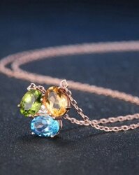 Dây Chuyền Bạc Mạ Vàng Hồng Citrine & Peridot & Topaz