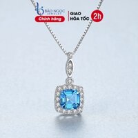 Dây Chuyền Bạc Nữ Bạc S925 Xi Bạch Kim Cao Cấp Đá Topaz Xanh Sang Trọng - DB2806 - Bảo Ngọc Jewelry