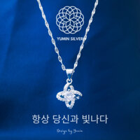 Dây Chuyền Bạc Nữ Cỏ Bốn Lá Đính Đá Yumin Silver PT950 Phong Cách Hàn Quốc Lucky Gem Clover