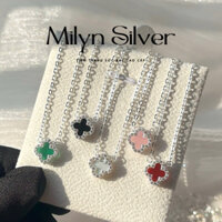 Dây chuyền bạc nữ Milyn Silver, vòng cổ 4 lá nhiều màu sắc viền đá chất liệu bạc s925