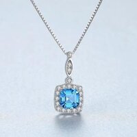 Dây Chuyền Bạc Nữ S925 Xi Bạch Kim Cao Cấp, Vòng Cổ Đính Đá Topaz Xanh Tự Nhiên Sang Trọng - DB2806 - Bảo Ngọc Jewelry