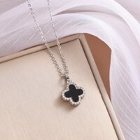 Dây chuyền bạc nữ , vòng cổ mặt cỏ bốn là đen , bạc 925 ( kèm hộp đựng )